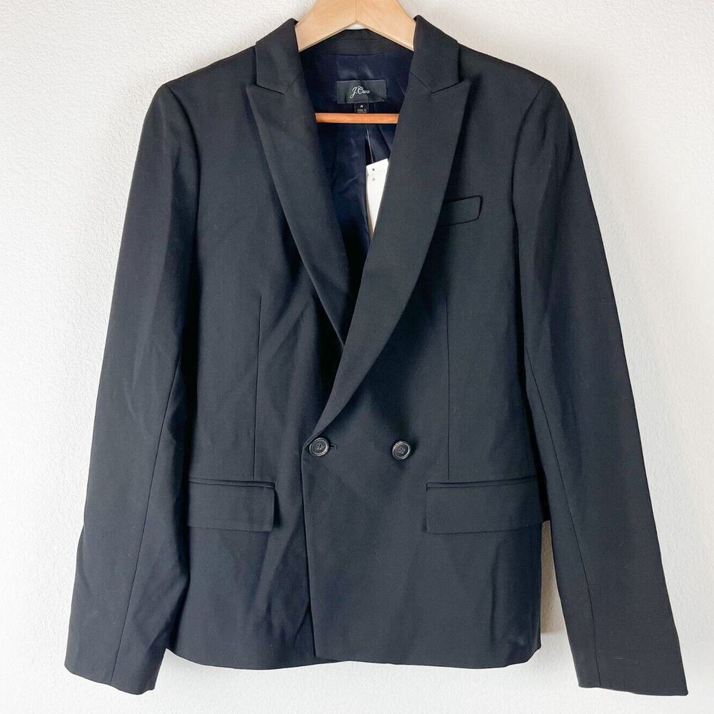 J Crew Dover Blazer Womens 4 Black Double Breasted Classic Career Minimal NEW